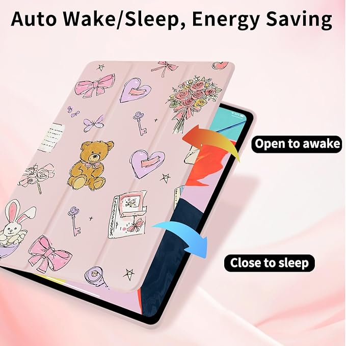 Cute Girls Preppy Case for iPad mini 7 (A17 Pro) 2024/iPad Mini 6 2021 8.3 Inch with Pencil Holder Trifold Stand Pink Leather Girly Cover Clear Back Shell Auto Wake/Sleep