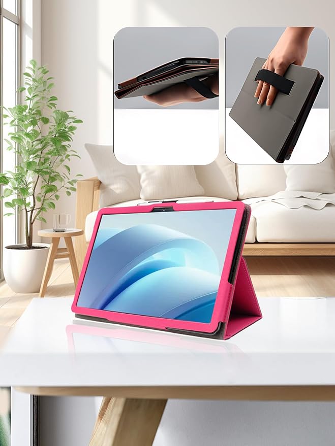 for DOOGEE U13 2025 13 Inch Android Tablet CaseBOVUGAC Folding Stand Protective Cover with Pencil Holder and Wrist StrapFull Protection Premium PUScratch Resistant(Rose Red)