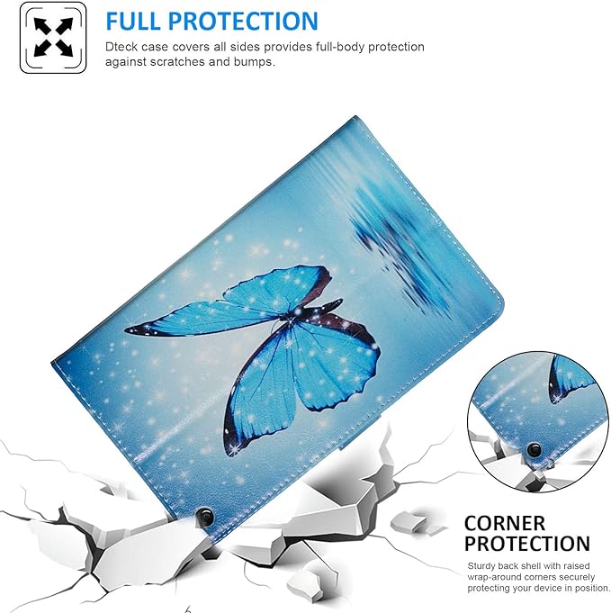 Dteck for Fire HD 8 Tablet Case (8th/7th/6th Generation-2018/2017/2016 Release) 8 Lightweight Folio Fold Case with Card Slots &amp Stand Function PU Leather Protective Cute Cover Blue Butterfly