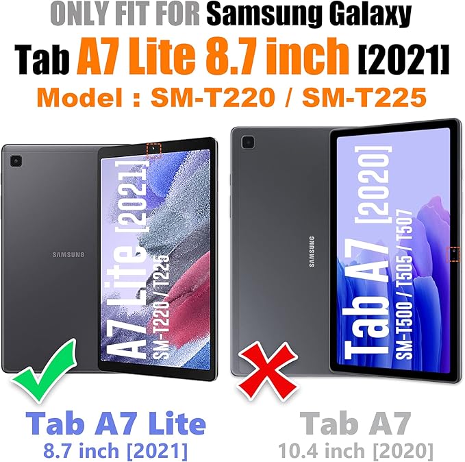SEYMAC stock Case for Samsung Galaxy Tab A7 Lite 8.7'' with Screen Protector Pencil Holder [360 Rotating Hand Strap] &ampStand Drop-Proof Case for Samsung A7 Lite 2021 SM-T220/T225/T227 Yellowish/P