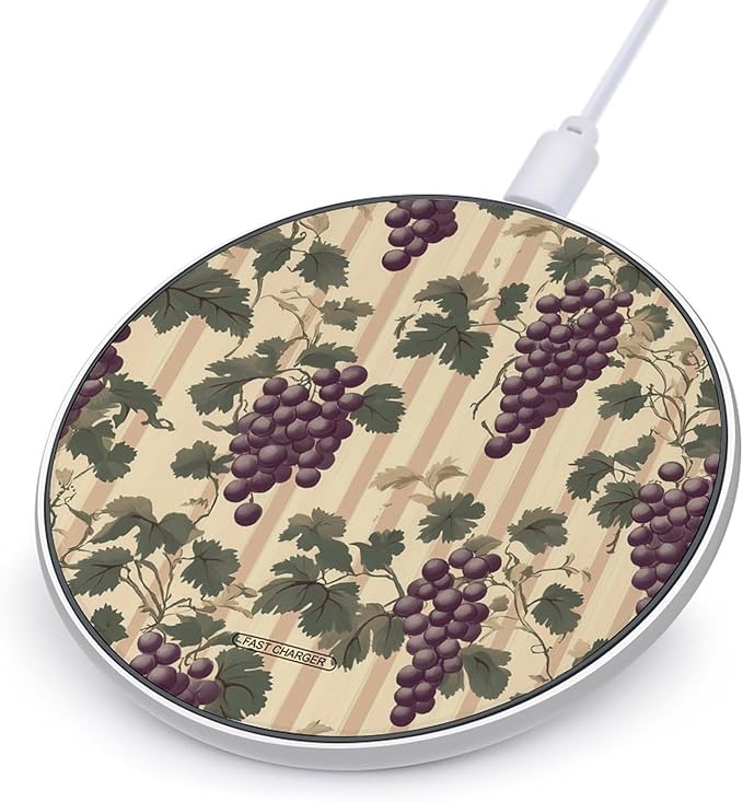 Vintage Red Grapes on Grapevine Phone Charger Magnetic Charging Pad Anti-Slip with USB Cable