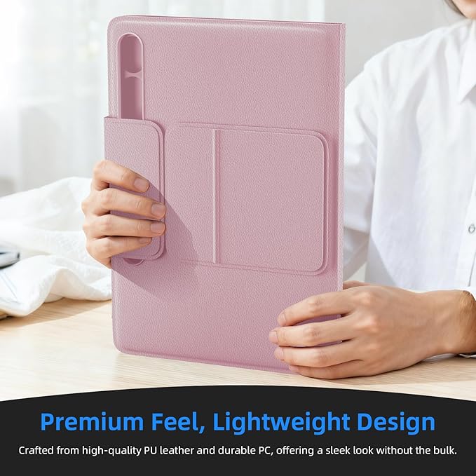 Case for Samsung Galaxy Tab S10 Lite/ S10 FE 2025/ S9 FE 10.9 inch/ S9 11 inch with Screen Protector Adjustable Angles Stand Back Cover Shockproof Premium PU Leather Case (Pink)