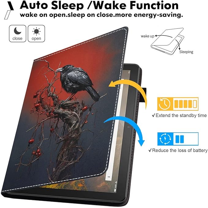 Case for All-New Amazon Kindle Fire HD 10 &amp 10 Plus Tablet (13th/11th Generation 2023/2021 Release) 10.1 - Premium PU Leather Stand Cover with Smart Auto Wake Crow