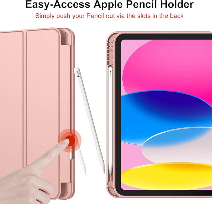iMieet iPad (A16) Case 11th Gen/iPad 10th Generation Case [11-Inch 2025/10.9 Inch 2022] with Pencil Holder Trifold Stand Smart Cover with Soft TPU BackAuto Wake/Sleep(Rose Gold)