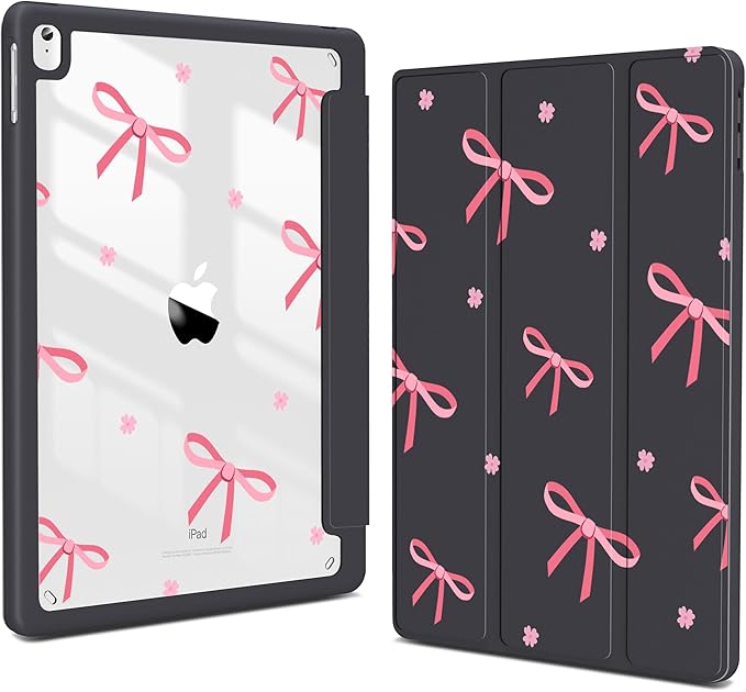 Teryeefi for iPad 10.2 case 2021 20202019 Release 7th 8th 9th Generation Built in Pencil Holder - Stand-Auto Wake/Sleep TPU &amp Hard Stand Clear Back Cover for 10.2 iPad (Black Bow)