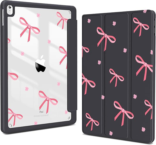 Teryeefi for iPad 10.2 case 2021 20202019 Release 7th 8th 9th Generation Built in Pencil Holder - Stand-Auto Wake/Sleep TPU &amp Hard Stand Clear Back Cover for 10.2 iPad (Black Bow)