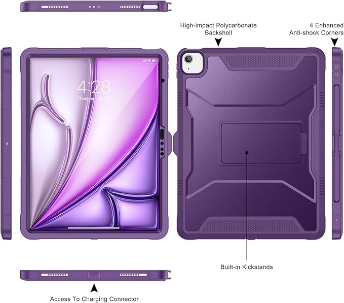 Soke Case for iPad Air 13-Inch M4 2026 M3 2025 &amp M2 2024with Built-in Screen Protector and Kickstand Rugged Full-Body Heavy Duty Protective Cover for Apple iPad Air 13 - Purple