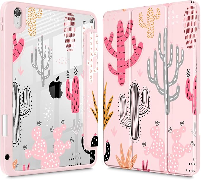 Tuiklol Case for iPad 11 inch (A16 Chip) 2025 Generation 11th / iPad 10.9 inch 2022 10th Gen Buit in Pencil Holder with Shockproof Cover Clear Transparent Back Shell Auto Wake/Sleep Cactus