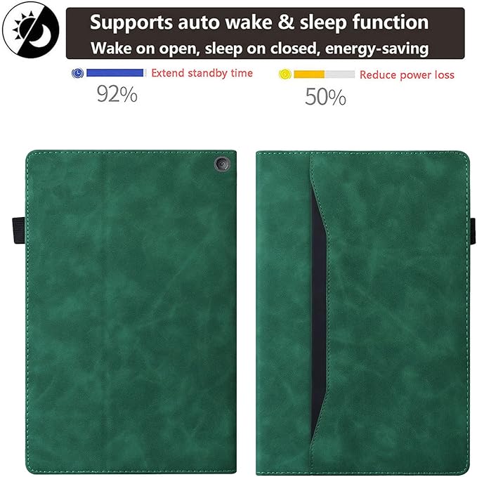 for Amazon Kindle Fire HD 10 &amp Fire HD 10 Plus Tablet Case 13th/11th Generation 10.1 (2023/2021) Folio Stand Embossed PU Leather Wallet Cover with Pencil Holder/Document Card Pockets Green