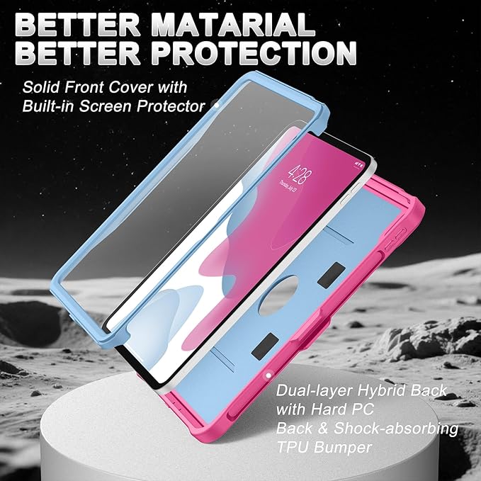 Soke Case for iPad (A16) 11th Generation 11-Inch 2025 /10th Generation 10.9-Inch 2022 with Screen Protector and Multi-Angle Kickstand Rugged Full Body Heavy Duty Protective Cover - HotPink Blue