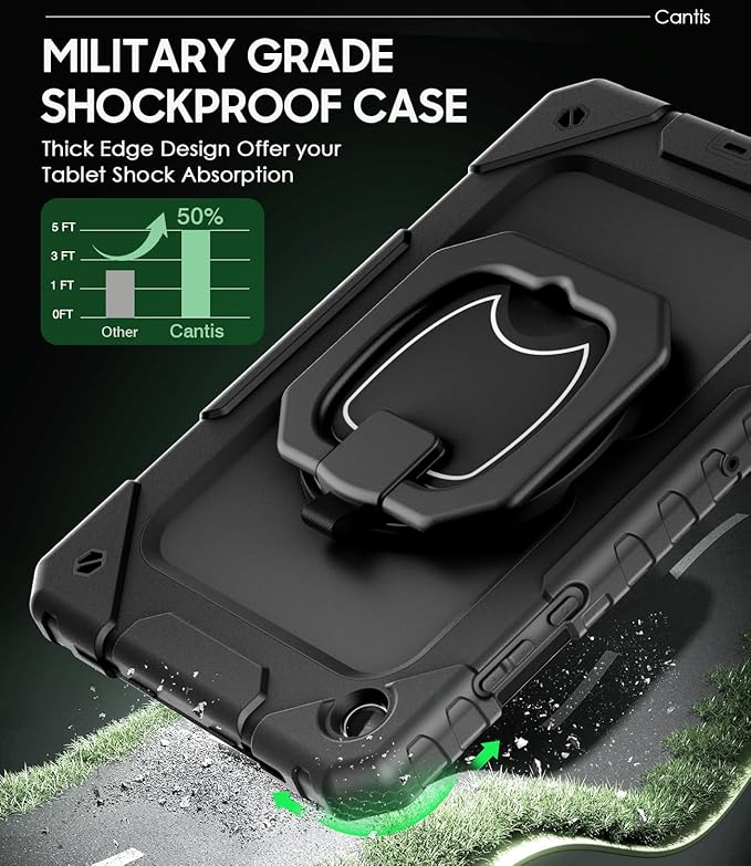 Cantis Case for Samsung Galaxy Tab A11 Plus 11 Inch 2026 (SM-X230/X236/X238) Shockproof Case for Tab A11+ with Screen Protector/Rotating Stand/Pen Holder/Shoulder Strap Black