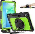 Timecity Case for Samsung Galaxy Tab S10 Lite/ S10 FE/ S9 FE/ S9 5G (10.9''/11'') Heavy Duty Protective Cover with Screen Protector Rotating Stand Shoulder Strap &amp S Pen Holder Green