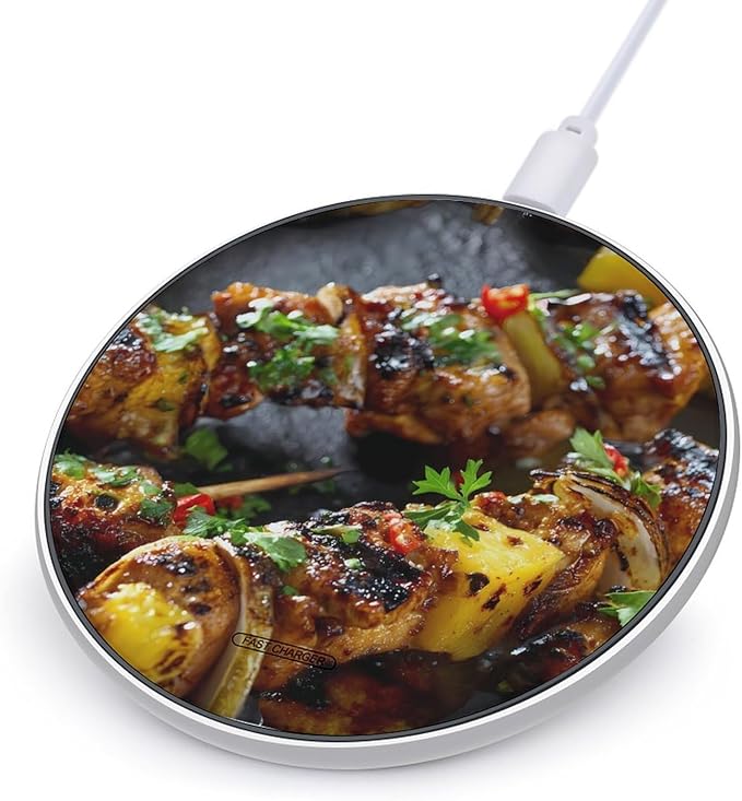 Grilled Pineapple Pork Kebabs Fast Portable Charger 10W Funny Graphic Phone Charging Pad with USB Cable