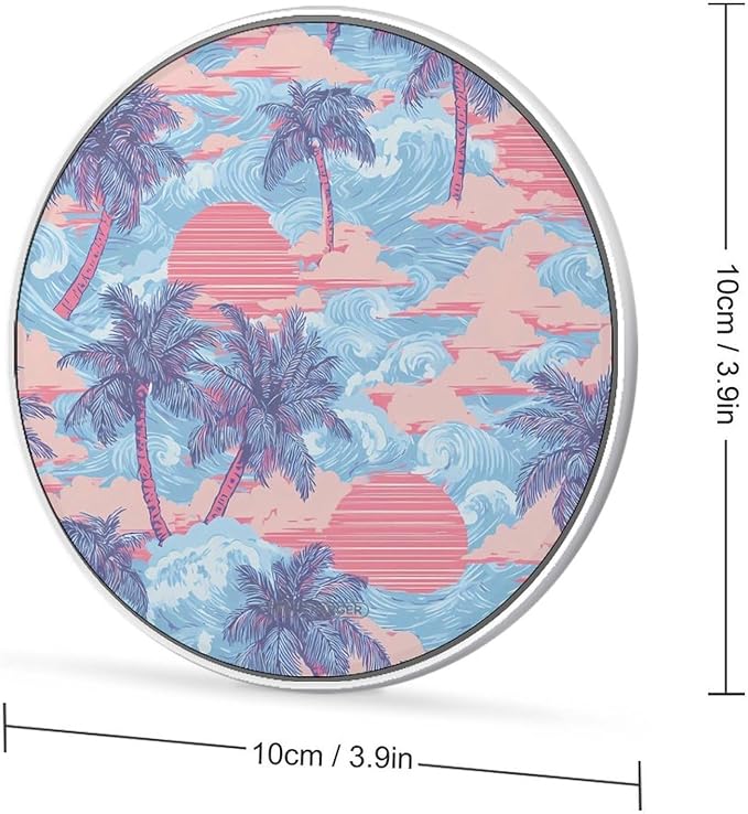 Palms Trees Ocean Wave Sun Clouds Phone Charger Magnetic Charging Pad Anti-Slip with USB Cable