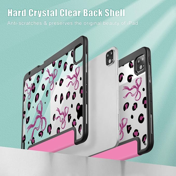 Mektron Case for iPad Pro 11 inch (4th 3rd 2nd &amp 1st Gen) 2022 2021 2020 2018 Buit in Pencil Holder with Shockproof Cover Clear Shell + Auto Wake/Sleep Composition Book-Bows