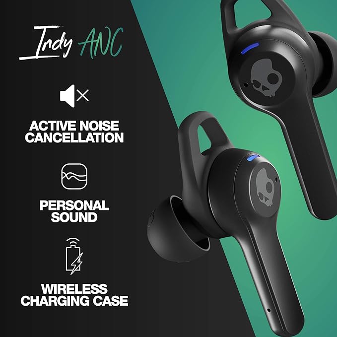 Skullcandy Indy ANC in-Ear Noise Canceling True Wireless Earbuds 32 Hour Battery Microphone Works with iPhone Android and Bluetooth Devices - Black