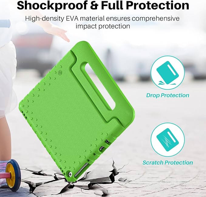 Kids Case for Kindle Fire HD 10 or 10 Plus 13th/11th Generation (2023/2021 Release) Shockproof Lightweight Protective Cover with Portable Handle Stand for Boys Girls Green