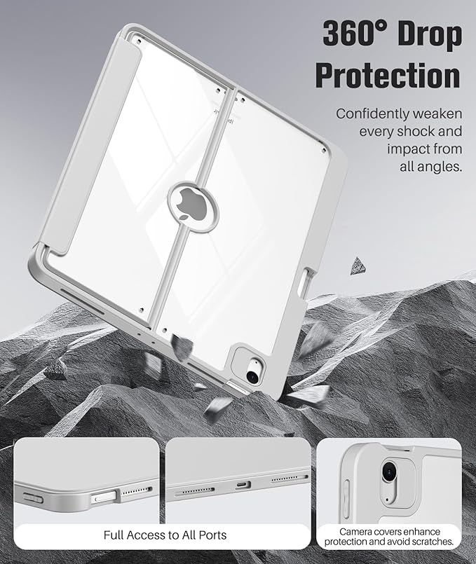 MoKo for iPad Air 13-Inch Case (M4/M3/M2) 2026/2025/2024 with Pencil Holder Heavy Duty 13 Inch iPad Air Case with Screen Protector Clear Back Lens Protector Multi-Angle Magnetic Stand Light Gray