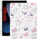 Cute Kawaii Puppy Butterfly for iPad mini 7 A17 Pro 2024/iPad Mini 6 Case with Pencil Holder Auto Sleep/Wake White Leather Soft TPU Back Cover