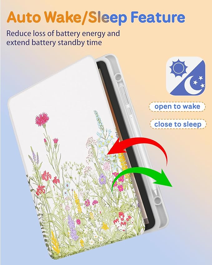 Kidcube for Kindle Fire HD 10/10 Plus Tablet Case - 13th/11th Generation (2023/2021) 10.1 Women Girls Cute Flower Floral Design Rotating Stand Pencil Holder Folio Cases for Amazon Fire HD 10/10 Plus
