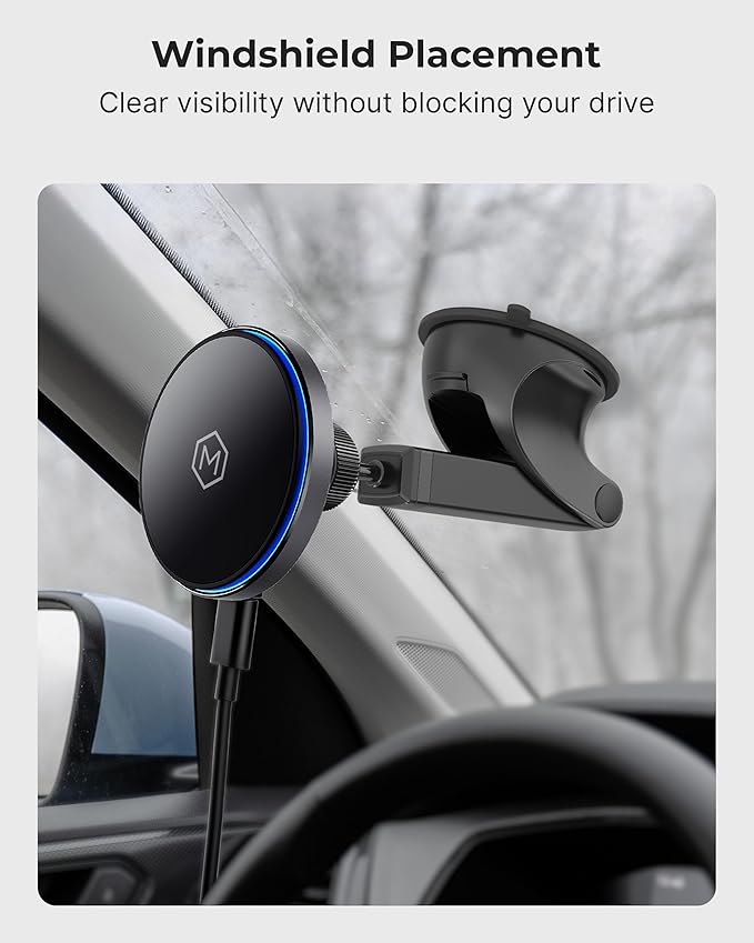 Mag Switch Qi2 Mag Safe Wireless Telescopic Suction Cup Mount 15W Fast Charger with a Built in on/Off Switch for Smarter Charging Strong N52 Magnets Compatible with iPhone 12-17