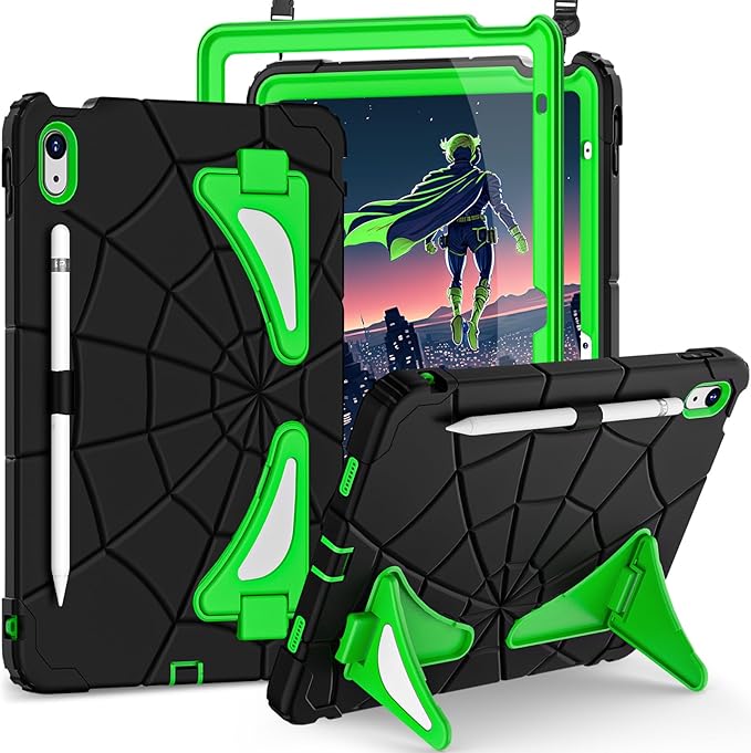 Case for iPad (A16) 11th/10th Generation 11.0''/10.9'' 2025/2022Kids Friendly iPad 10.9 Case with Screen ProtectorHeavy Duty Shockproof Cover for 10th Gen iPad CaseBlack Green
