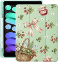Cute Strawberry Bow for iPad Pro 11 Inch Case 4th/3rd/2nd Generation 2022/2021/2020 with Pencil Holder Auto Sleep/Wake Green Leather Soft TPU Back Cover