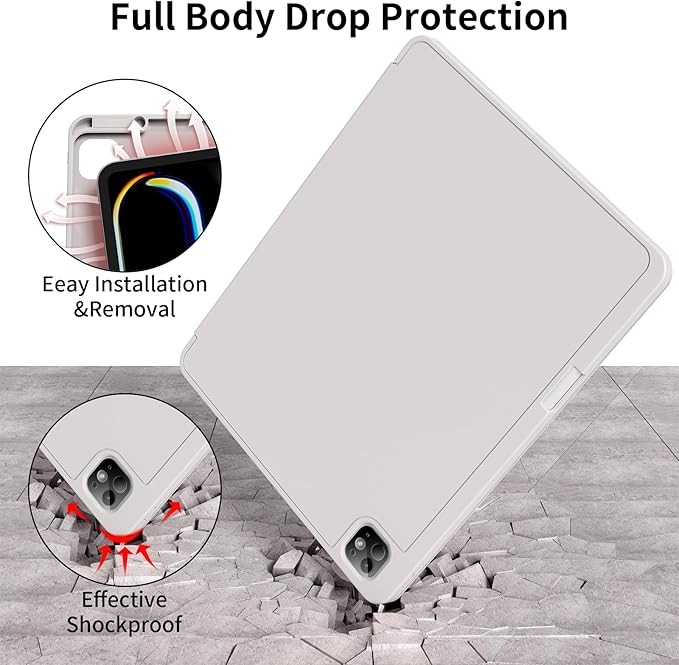 for iPad Pro 13 inch Case (M5/M4) 2025/2024 Slim Protective Cover with Pencil Holder Soft TPU Back Cover Trifold Stand Auto Wake/Sleep A2925 A2926 A3007 A3362 A3359 (Gray)