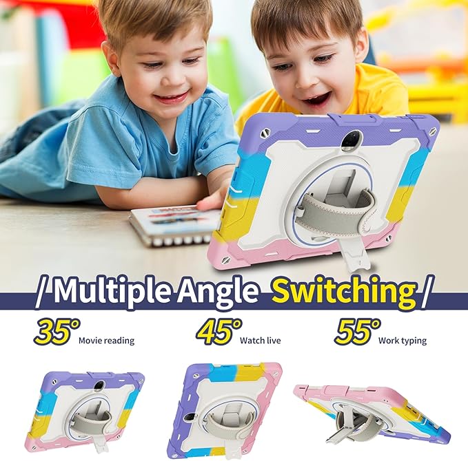Tablet Case for Honor Pad 9 12.1Kids Rainbow Heavy Duty Silicone Shockproof Case with Pencil HolderShoulder StrapRotating Fold KicjstandHand Strap