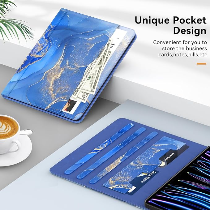 Case for New iPad Pro 12.9 inch 6th/5th/4th/3rd Generation 2022/2021/2020/2018 12.9'' ipad Pro Leather Protective Cover 6/5/4/3 Gen with Pencil Holder Auto Wake/Sleep Marble Gary Blue