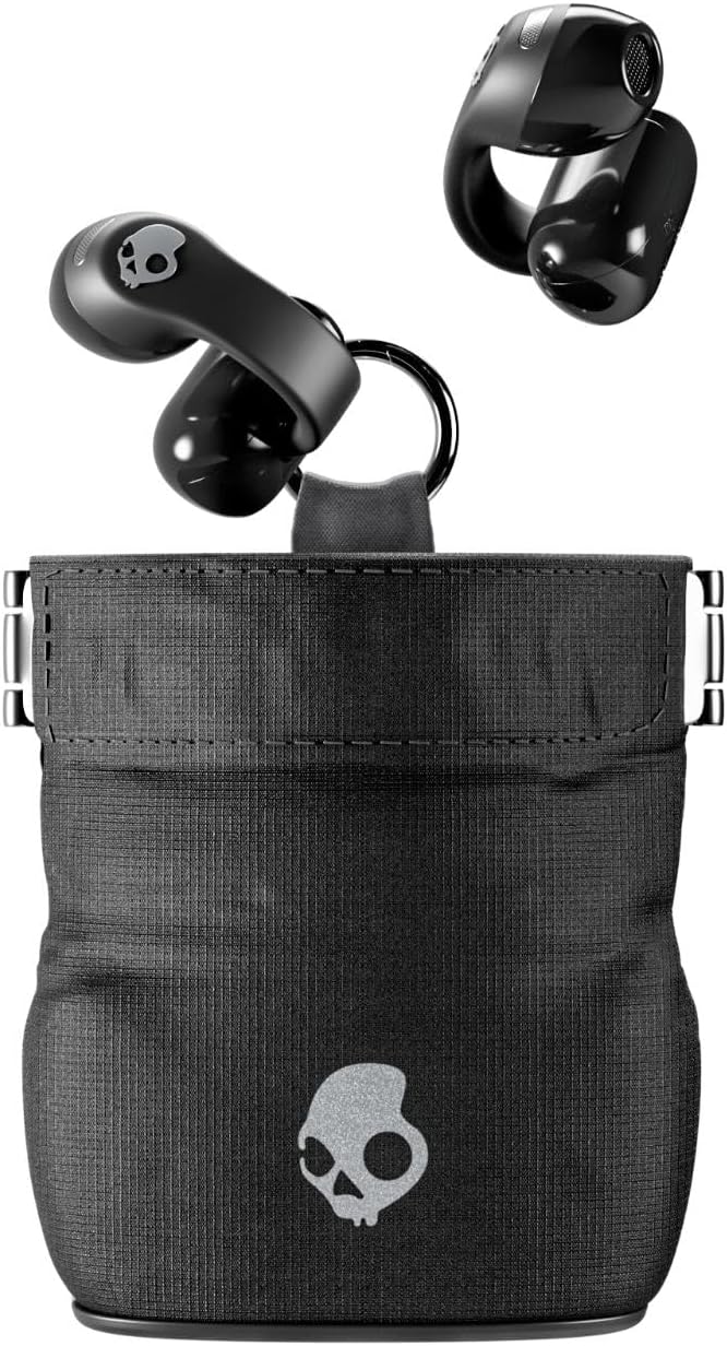 Skullcandy Push 720 Open Wireless Open Ear Bluetooth Earbuds Headphones Waterproof Clip-On Lightweight Design 30 Hours Battery Wireless Charging Pouch Microphone for iPhone Android - True Black
