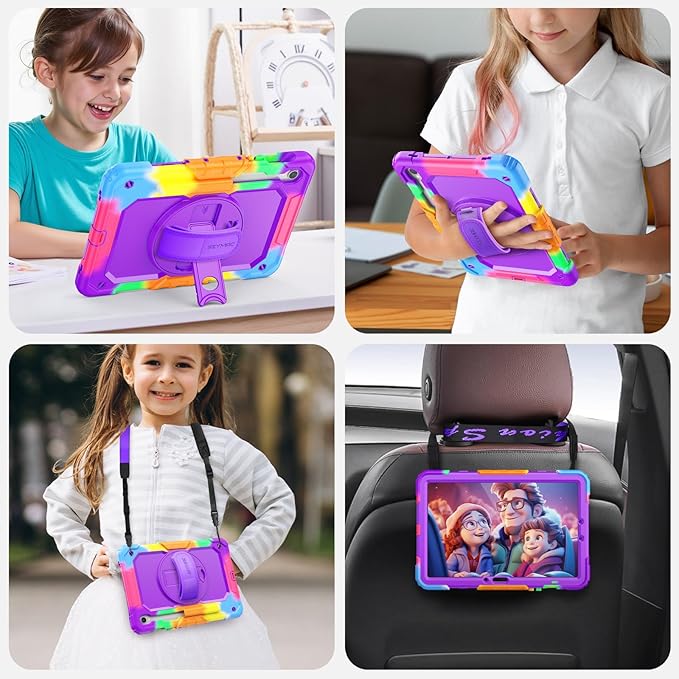 SEYMAC Case for Samsung Galaxy Tab S10 Lite/ S10 FE/ S9 FE/ S9 5G (10.9''/11'') Heavy Duty Shockproof Protective Case with Screen Protector Rotating Stand Hand Strap and Pen Holder Purple
