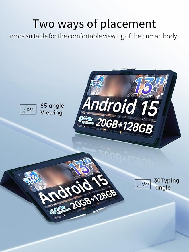 Case for Teclast T65 Tablet 13.4 inch Android 15 TabletsUYRUREL Leather Slim Folding Stand Cover with Hand Strap Magnet for Men Women Full ProtectionBlue.