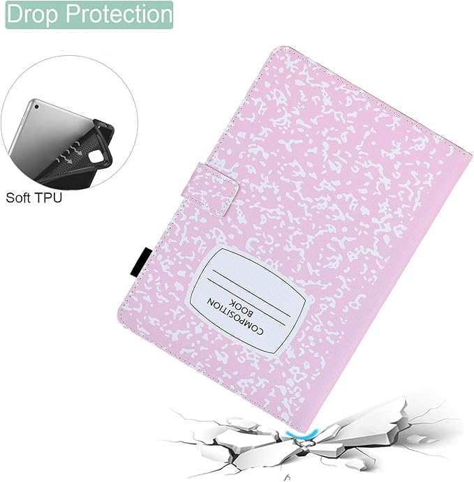Cute Case For All-New Amazon Kindle Fire HD 10&amp10 Plus Tablet(13th/11th Generation2023/2021 Release)10.1PU Leather Slim Folding Stand Cover with Pocket Auto Wake/SleepPink Composition Book