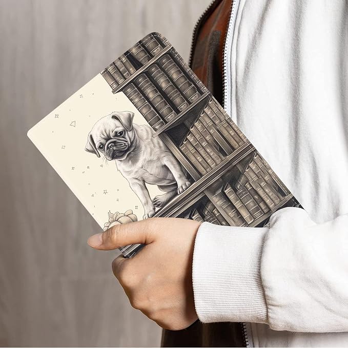 Pug on Bookshelf