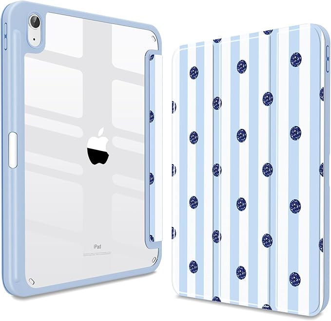 Teryeefi for iPad A16 Case 11 Inch 2025 Release for iPad 10th Generation 10.9 Inch 2022 Protective Shell with Pencil Holder Soft TPU+Crystal Hard Back Cover (Cute Blue Stripes)