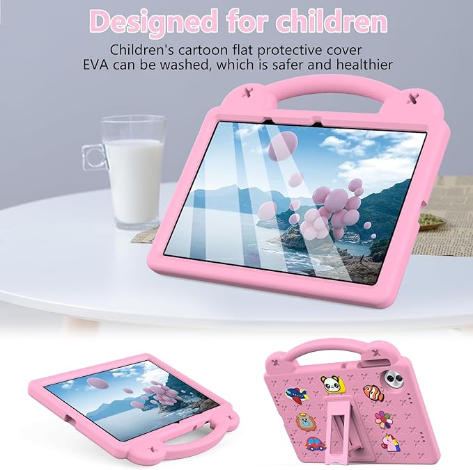 Compatible with Honor Pad 10 2025 12.1 inch Tablet Case Kids Friendly Universal Lightweight Shockproof Protective Case with Shoulder Strap &amp Stand Handle Pink