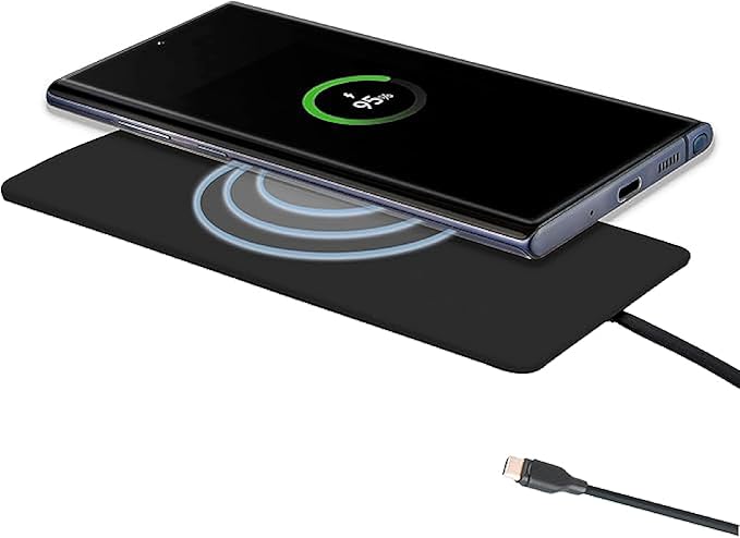 IJS Ultra Slim Wireless Charger Up to 15W Max Fast Charging Pad Compatible for Apple Samsung Devices Smart Phone Charger - Adapter Not Included