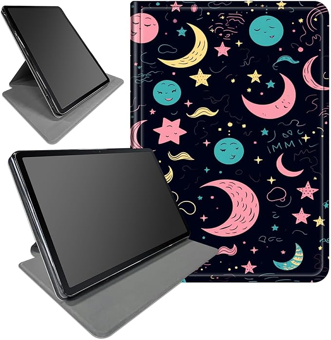 Case for Samsung Galaxy Tab S8 Plus 2022/S7 FE 2021/S7 Plus 2020 12.4 Inch Stars and Moons Theme 360 Degree Rotating Stand Smart Protective Cover for Samsung S7 FE Tablet