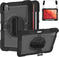 Shockproof Case for iPad Pro 11-inch M5/M4 (2025/2024) Cover with Hand/Shoulder Strap Techcircle Heavy Duty Rotating Kickstand Rugged Defender Protective Case with Pencil Holder Black