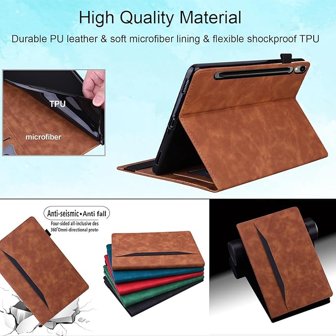 Case for Samsung Galaxy Tab S10 FE+/S10 FE Plus 13.1 Inch 2025 Model (SM-X620/SM-X626B) with Pencil Holder/Pocket/Card Slots Folio Stand PU Leather TPU Back Shockproof Wallet Cover Brown