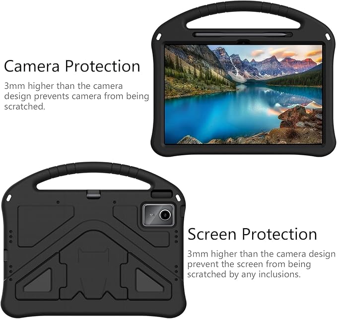 Compatible with Lenovo Idea Tab Plus 12.1 Inch 2025 TB-365FC Cute Case Lightweight Sleeve Kickstand Cover Shockproof Protection Case for Kids(Black)