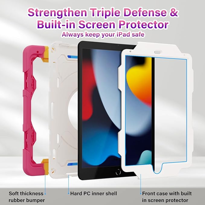 ROISKIN for iPad 6th 5th Generation Case 9.7 Inch Pro 9.7 Air 2 with 360 Kickstand Hand Strap [Screen Protector 15ft Drop Protection] Heavy Duty Air 2 /Pro 9.7 / iPad 6th 5th Gen Case for Kids