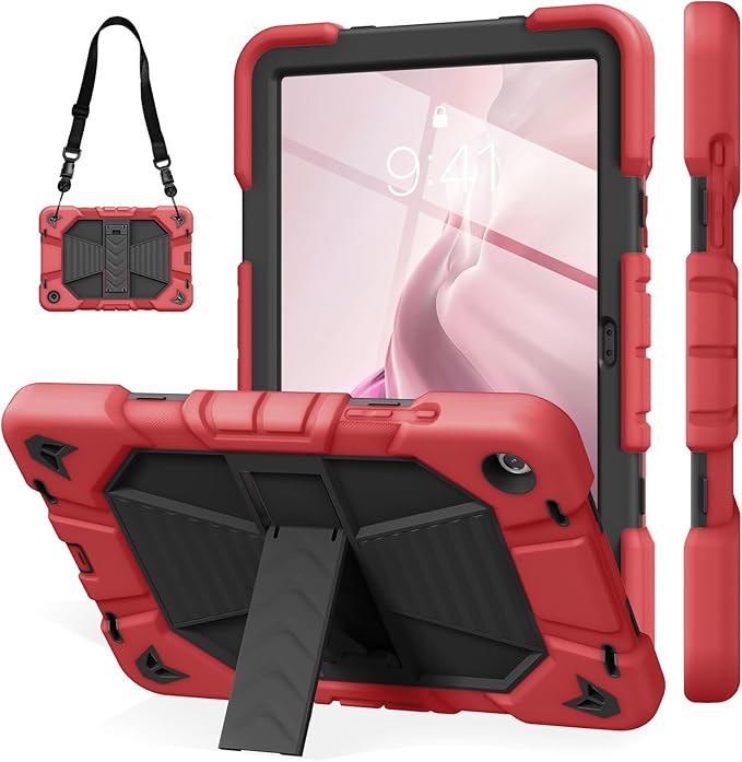 JKSML Case for Samsung Galaxy Tab A9+ / A9 Plus 11 inch 2023 Military Grade Drop Protection Cover with Built-in Kickstand &amp Shoulder Strap for Tab A9+ Tablet (SM-X210/X216/X218) Red + Black