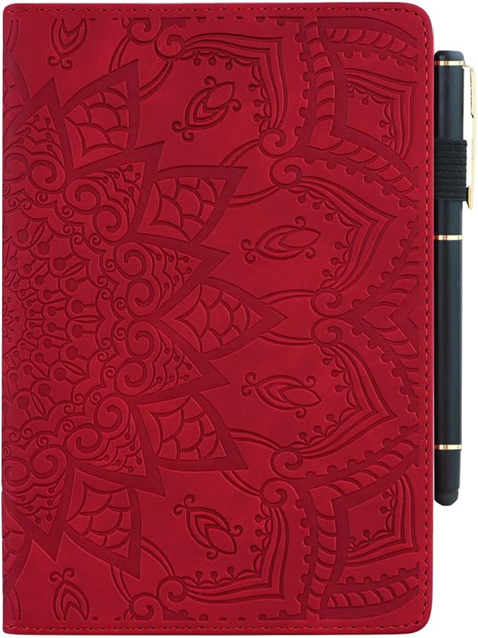 Fire HD 10 Case 9th/7th Generation (2019/2017) 10.1 with Pencil Holder Elastic Band Pocket Multi-Angle Stand Magnetic Folio Wallet PU Leather TPU Shockproof Cover Red Paisley Flower