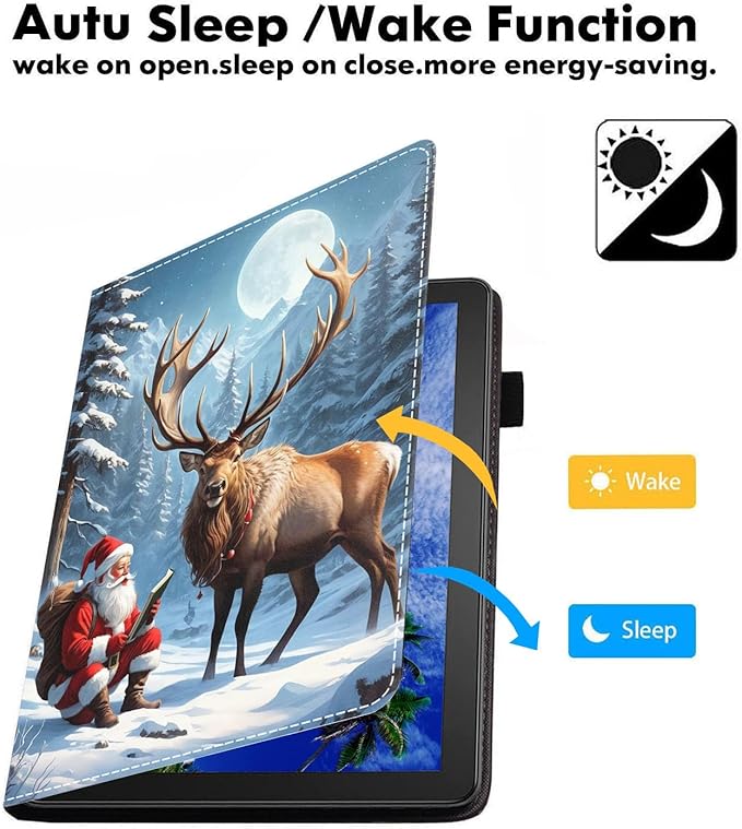Case for Amazon Fire HD 10/HD 10 Plus Tablet 10.1 (13th/11th Generation 2023/2021 Release) Slim PU Leather Cover with Card Slot &amp Auto Wake/Sleep Santa Claus and Elk