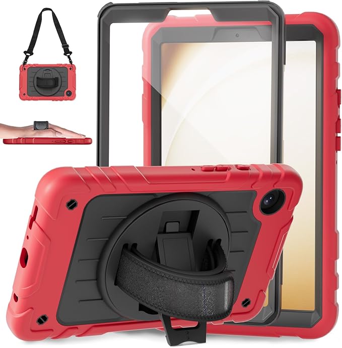 Case for Samsung Galaxy Tab A9 Case 8.7 Inch 2023 with 360 Rotating Hand Strap &amp Shoulder StrapProtective Case for Galaxy Tab A9 8.7 Tablet SM-X110/X115/X117 (Red+Black)
