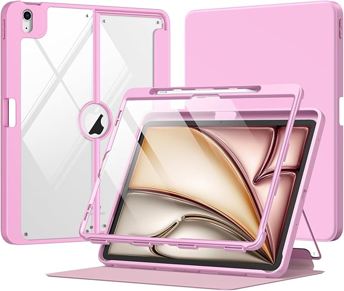 MoKo for iPad Air 13-Inch Case (M4/M3/M2) 2026/2025/2024 with Pencil Holder Heavy Duty 13 Inch iPad Air Case with Screen Protector Clear Back Lens Protector Multi-angle Magnetic StandNosegay Pink