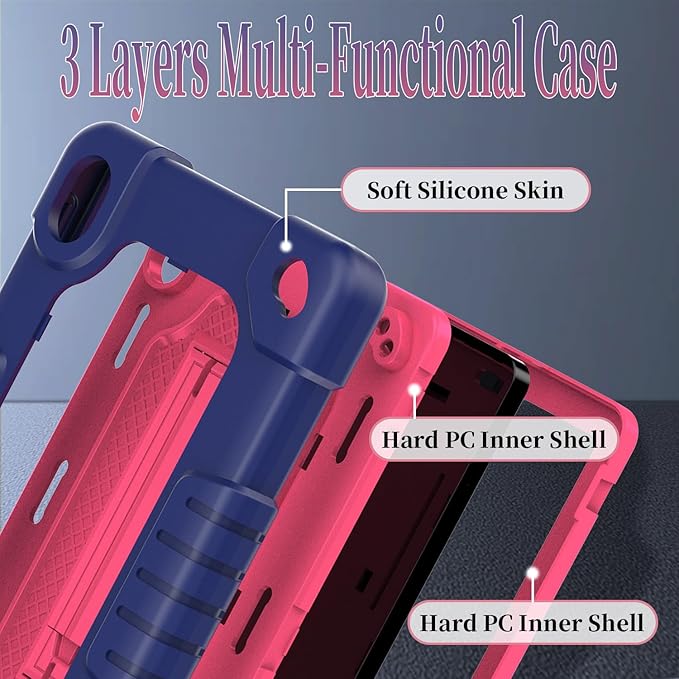 Shockproof Case for Walmart Onn 7 inch Tablet Case (2024 Model 100135924) Rugged Kids Friendly Case with Screen Protector Shoulder Strap Kickstand for Onn 7 4th Gen 2024 Model (NavyPink+2Pcs)