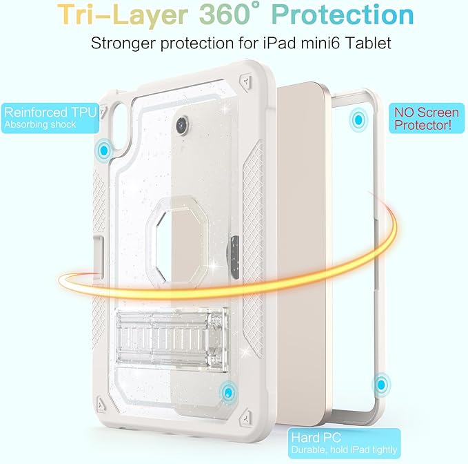 Case for iPad mini A17 Pro for iPad mini 7th/6th Generation Case 8.3 inch 2024/2021 with Pencil Holder/Stand Slim Cover for i Pad Mini 7/6 (Clear Glitter/Starlight)
